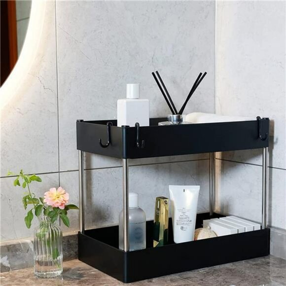 Under Sink Shelf Organizer Rack, 2 Tier Storage Rack for Kitchen, Cabinet Shelf Closet Accessories